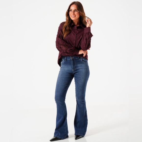 Loft Burgundy Plum Dressy Long Sleeve Lace Blouse Button Down Top Shirt XS - Picture 10 of 10